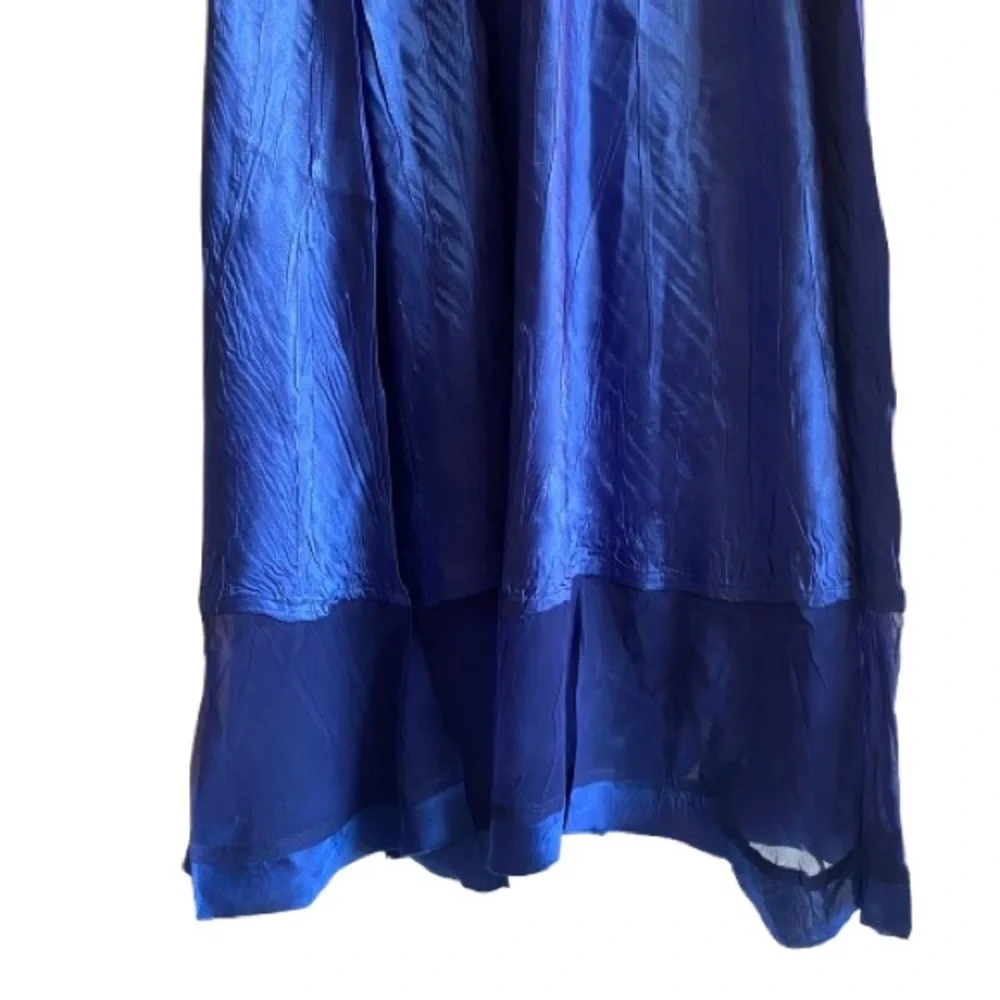 KOMAROV V-Neck Pleated Dress w/ Sheer Sleeves & Hemline Size Small Blue - Picture 8 of 14